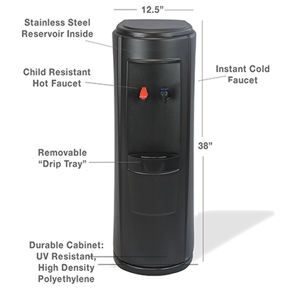 Standing Black Bottleless Water Cooler Details